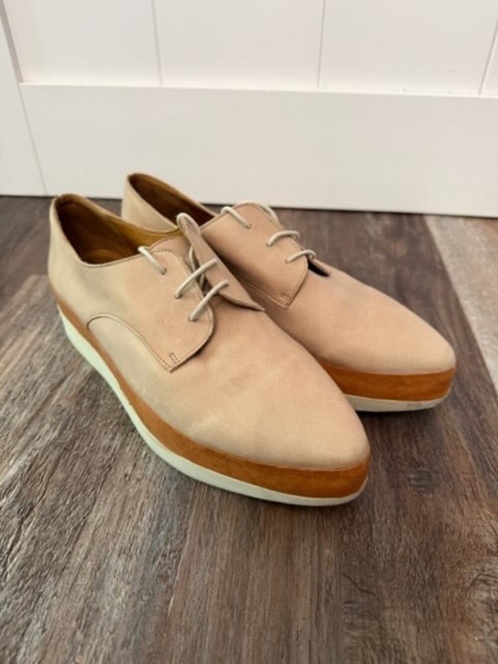 Coclico Pekos Suede Leather Wedge Platform Oxford shoes tan size 37 or 6.5/7 EUC